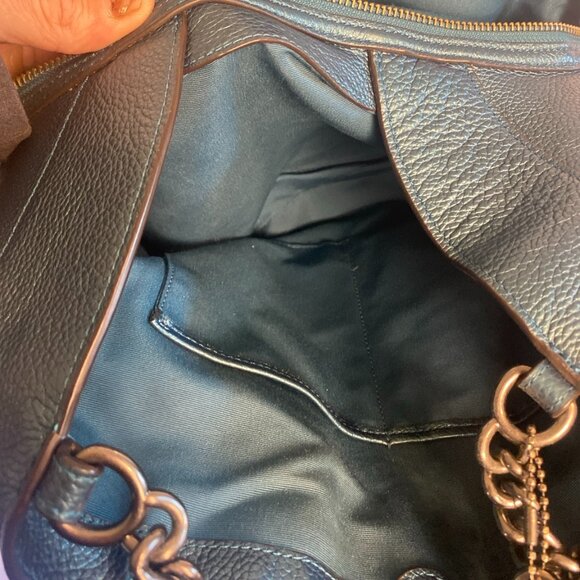 Coach F22209 Teal Pebbled Leather Chain Shoulder Hobo Bag Purse - Picture 6 of 10